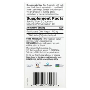 Enzymedica Apple Cider Vinegar with the Mother 120 Capsules 3 Thành phần vi chất của Enzymedica Apple Cider Vinegar with the Mother 120 Capsules 670480100998