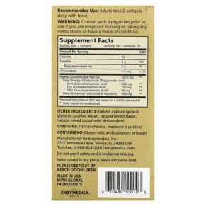 Thành phần vi chất của Enzymedica Aqua Biome Omega-3 Classic Strength Lemon 600 mg 60 Softgels 670480100103