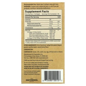 Thành phần vi chất của Enzymedica Aqua Biome Omega-3 Maximum Strength Lemon 1.000 mg 60 Softgels 670480100127