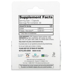 Thành phần vi chất của Enzymedica DairyAssist 30 Capsules 670480140505