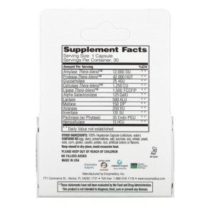 Thành phần vi chất của Enzymedica Digest Complete Enzyme Formula 30 Capsules 670480981139
