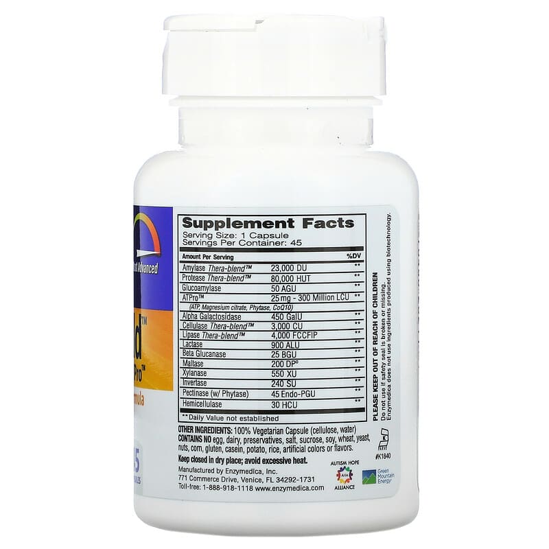 Enzymedica Digest Gold with ATPro 45 Capsules 2 Thành phần vi chất của Enzymedica Digest Gold with ATPro 45 Capsules 670480202111
