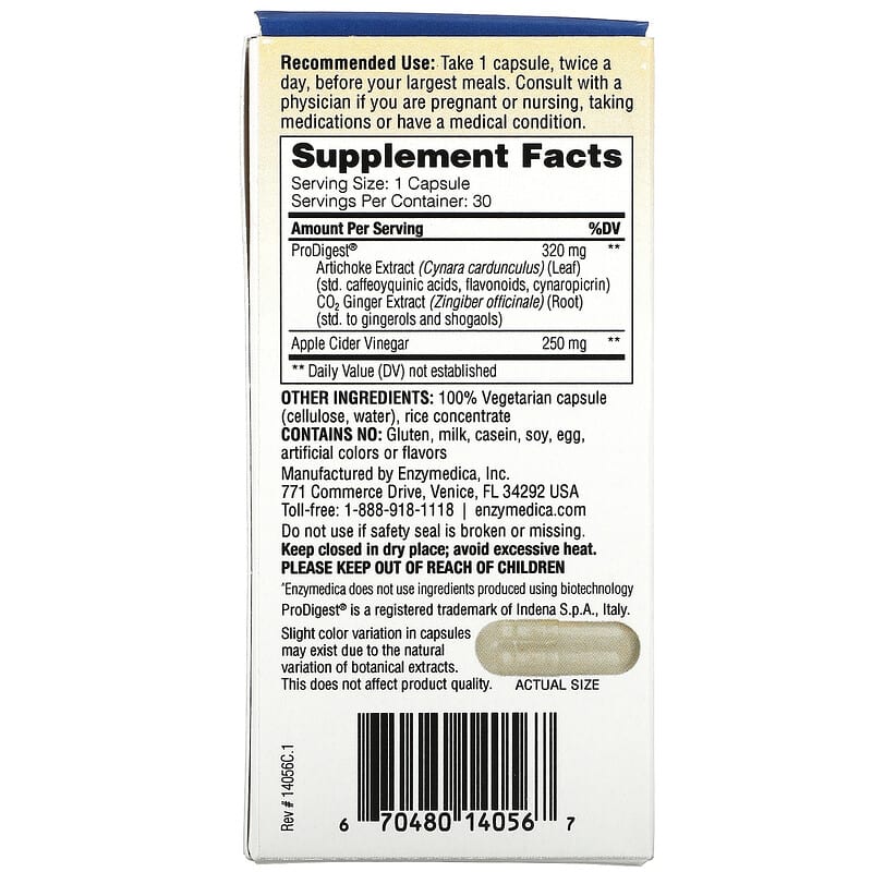 Enzymedica Gut Motility Digestive Transport Support 30 Capsules 2 Thành phần vi chất của Enzymedica Gut Motility Digestive Transport Support 30 Capsules 670480140567