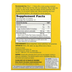Thành phần vi chất của Enzymedica Heartburn Soothe Vanilla-Orange 42 Relief Chews 670480100301
