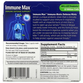Thành phần vi chất của Enzymedica Immune Max Immuno-Biotic Defense Mints Fresh Mint 30 Quick Melt Mints 670480101131
