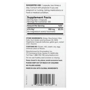 Thành phần vi chất của Enzymedica Magnesium Mind 120 Capsules 670480101230