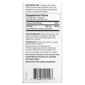 Thành phần vi chất của Enzymedica Magnesium Mind 60 Capsules 670480101193