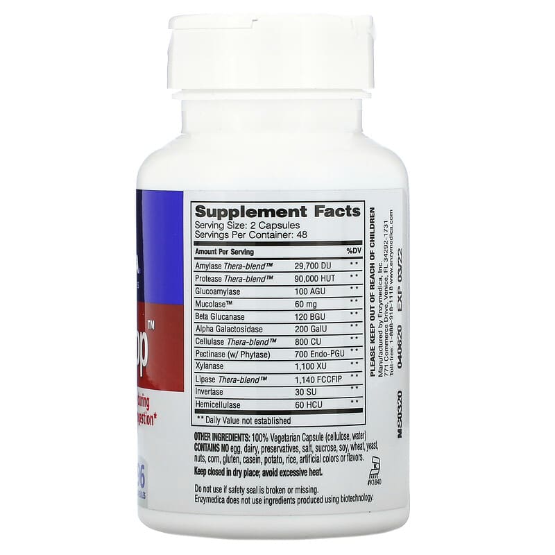 Enzymedica MucoStop 96 Capsules 2 Thành phần vi chất của Enzymedica MucoStop 96 Capsules 670480241110