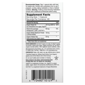 Thành phần vi chất của Enzymedica Organic D3 + Vitamin K2 60 Capsules 670480101292