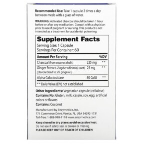 Thành phần vi chất của Enzymedica Purify Activated Charcoal Plus 60 Capsules 670480100653