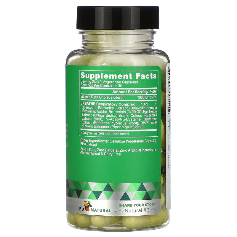 Eu Natural BREATHE Sinus & Lungs Respiratory Health 60 Vegetarian Capsules 2 Thành phần vi chất của Eu Natural BREATHE Sinus & Lungs Respiratory Health 60 Vegetarian Capsules 855244008141