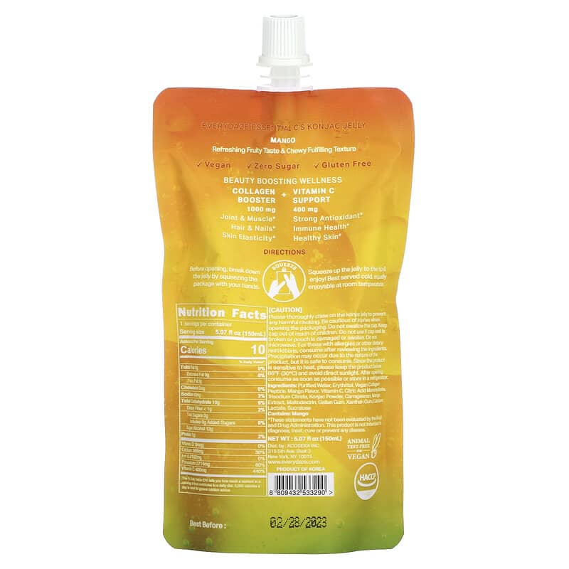 Everydaze Essential C's Konjac Jelly Mango 5.07 fl oz (150 ml) 2 Thành phần vi chất của Everydaze Essential C's Konjac Jelly Mango 5.07 fl oz (150 ml) 8809432533290