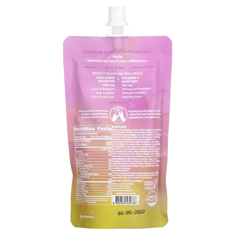 Everydaze Essential C's Konjac Jelly Peach 5.07 fl oz (150 ml) 2 Thành phần vi chất của Everydaze Essential C's Konjac Jelly Peach 5.07 fl oz (150 ml) 8809432532736
