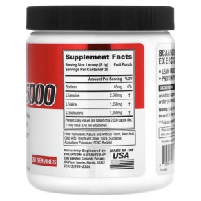 Thành phần vi chất của EVLution Nutrition BCAA 5000 Fruit Punch 8.6 oz (243 g) 818901022706