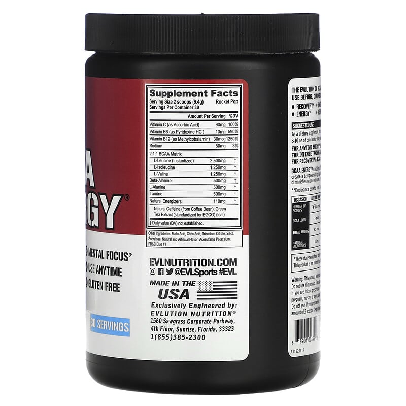 EVLution Nutrition BCAA ENERGY Rocket Pop 9.9 oz (282 g) 2 Thành phần vi chất của EVLution Nutrition BCAA ENERGY Rocket Pop 9.9 oz (282 g) 818901026995