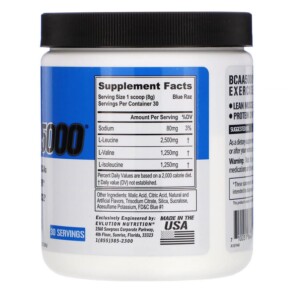 Thành phần vi chất của EVLution Nutrition BCAA5000 Blue Raz 8.47 oz (240 g) 710051864376