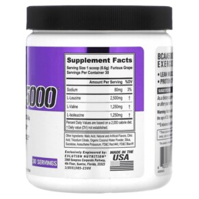 Thành phần vi chất của EVLution Nutrition BCAA5000 Furious Grape 9.1 oz (258 g) 682055552835