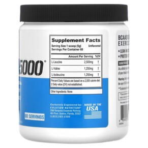 Thành phần vi chất của EVLution Nutrition BCAA5000 Unflavored 10.58 oz (300 g) 685450087513