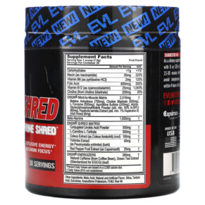 Thành phần vi chất của EVLution Nutrition ENGN Shred Pre-Workout Engine Shred Fruit Punch 8.4 oz (237 g) 710051864147