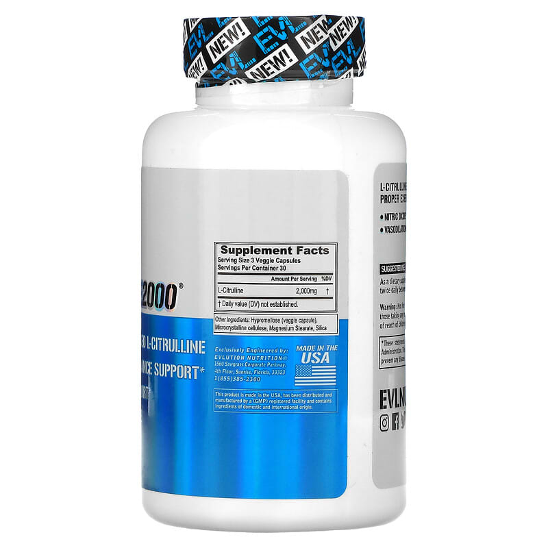 EVLution Nutrition L-Citrulline2000 90 Veggie Capsules 2 Thành phần vi chất của EVLution Nutrition L-Citrulline2000 90 Veggie Capsules 818901024182