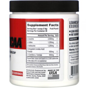 Thành phần vi chất của EVLution Nutrition LEANBCAA Fruit Punch 8.36 oz (237 g) 682055551128