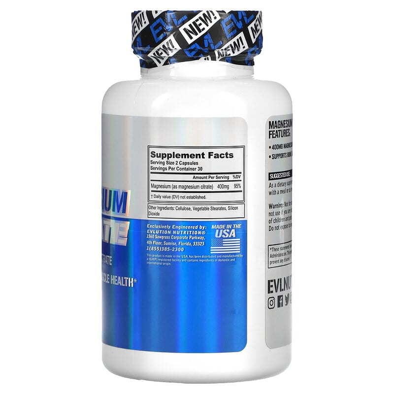 EVLution Nutrition Magnesium Citrate 60 Veggie Capsules 2 Thành phần vi chất của EVLution Nutrition Magnesium Citrate 60 Veggie Capsules 818901027084