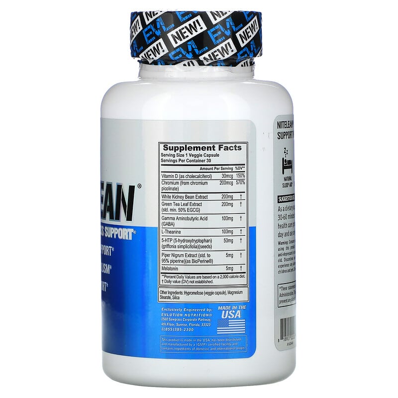 EVLution Nutrition NiteLean Nighttime Weight Loss Support 30 Veggie Capsules 2 Thành phần vi chất của EVLution Nutrition NiteLean Nighttime Weight Loss Support 30 Veggie Capsules 818901025264
