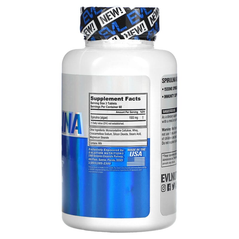 EVLution Nutrition Spirulina 180 Tablets 2 Thành phần vi chất của EVLution Nutrition Spirulina 180 Tablets 818901027152