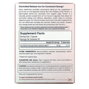 Thành phần vi chất của Flora Ferritin+ Plant-Based Ferritin Iron 30 Delayed Release Vegan Capsules 061998647257