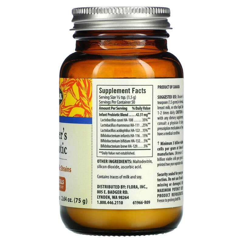 Flora Toddler's Probiotic 3 Billion 2.64 oz (75 g) 2 Thành phần vi chất của Flora Toddler's Probiotic 3 Billion 2.64 oz (75 g) 061998619667