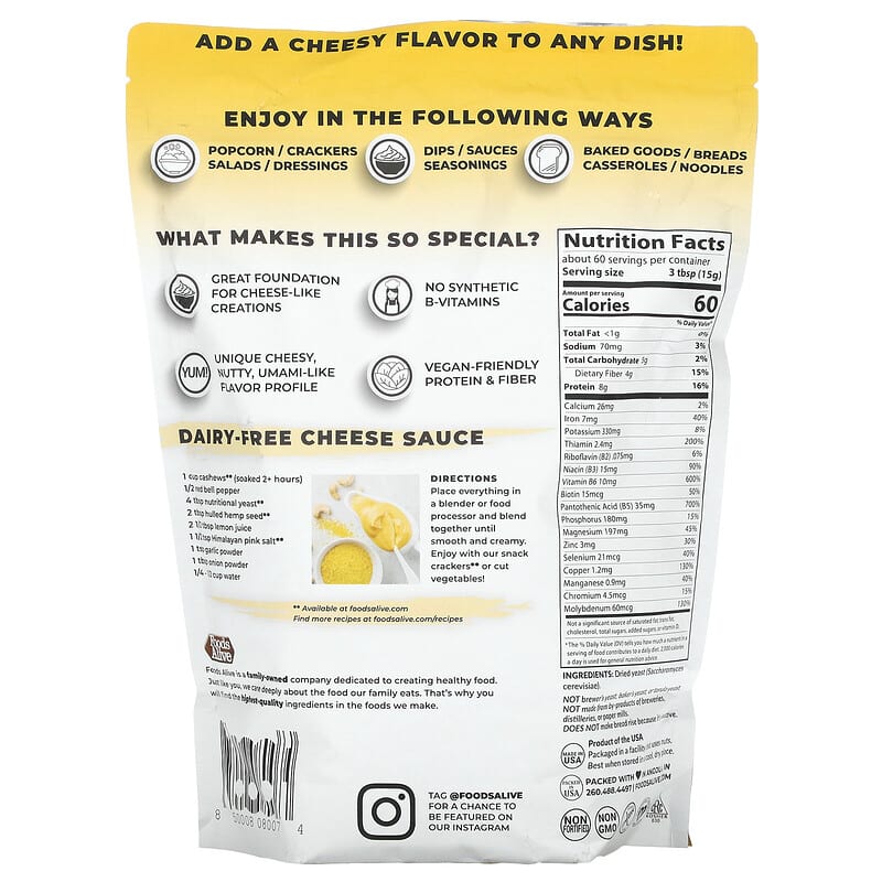Foods Alive Superfood Non-Fortified Nutritional Yeast 32 oz (907 g) 2 Thành phần vi chất của Foods Alive Superfood Non-Fortified Nutritional Yeast 32 oz (907 g) 850008080074