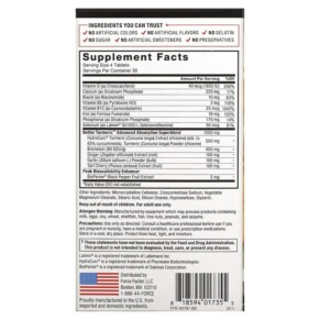 Thành phần vi chất của Force Factor Better Turmeric 120 Tablets 818594017355