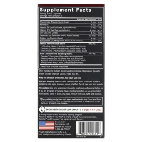 Thành phần vi chất của Force Factor Force Factor Test X180 Alpha Testosterone Booster 60 Capsules 60 Capsules 818594014514