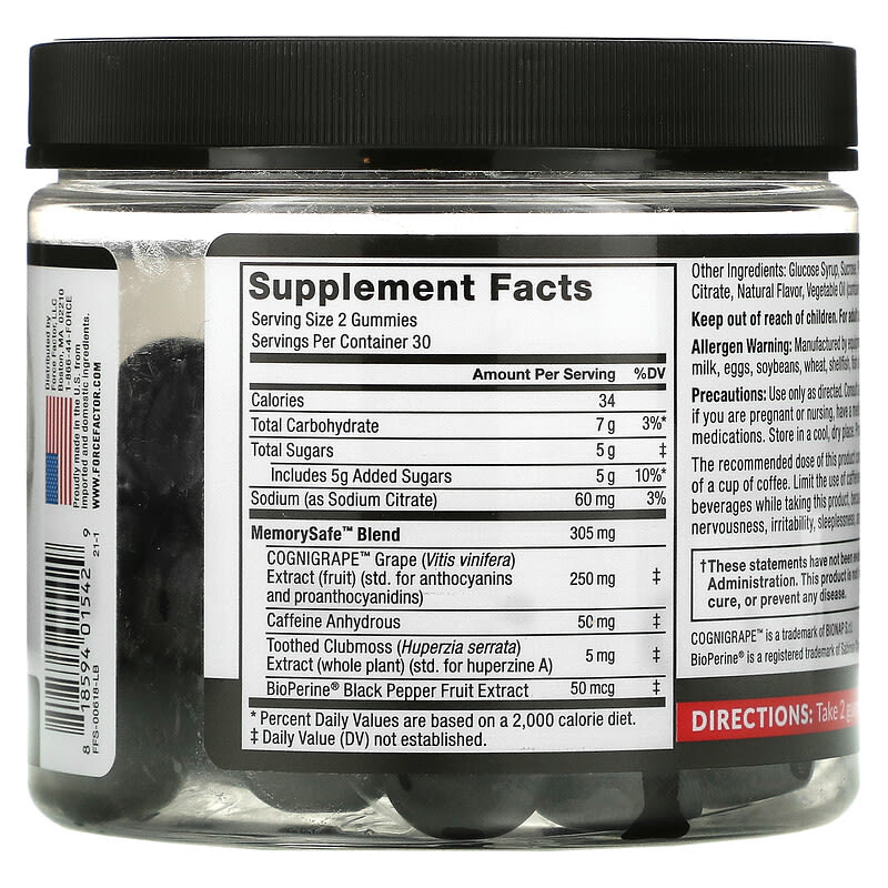 Force Factor Forebrain Gummies Memory Support Mixed Berry 60 Gummies 2 Thành phần vi chất của Force Factor Forebrain Gummies Memory Support Mixed Berry 60 Gummies 818594015429