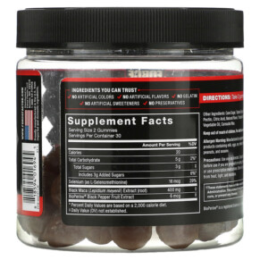 Thành phần vi chất của Force Factor Fundamentals Black Maca Passion Berry 60 Gummies 818594016945