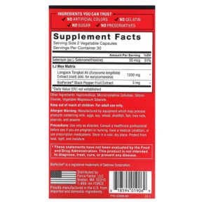 Thành phần vi chất của Force Factor Fundamentals LongJack Tongkat Ali Max 1.200 mg 60 Vegetable Capsules 818594019069