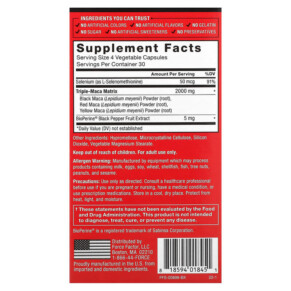 Thành phần vi chất của Force Factor Fundamentals Maca Max 500 mg 120 Vegetable Capsules 818594018451