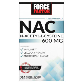 Thực phẩm chức năng Force Factor Fundamentals NAC N-Acetyl-L-Cysteine 600 mg 200 Vegetable Capsules 818594018574