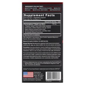 Thành phần vi chất của Force Factor LeanFire Fast-Acting Weight Loss Formula 30 Vegetable Capsules 818594016976