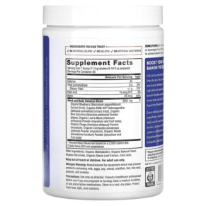 Thành phần vi chất của Force Factor Organics Blues Superfood Powder Summer Berry 12.1 oz (344 g) 818594018949