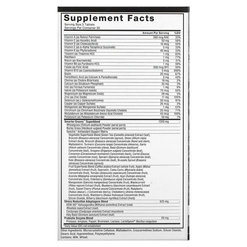 Force Factor Smarter Greens 90 Tablets 2 Thành phần vi chất của Force Factor Smarter Greens 90 Tablets 818594017089