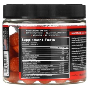 Thành phần vi chất của Force Factor Test X180 Berry Punch 60 Gummies 818594017171