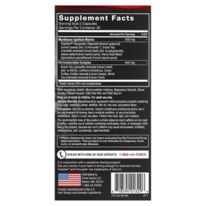 Thành phần vi chất của Force Factor Test X180 Ignite Free Testosterone Booster & Fat Burner 60 Capsules 818594013296