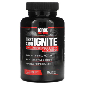 Thực phẩm chức năng Force Factor Test X180 Ignite Total Testosterone Booster & Fat Burner 120 Capsules 818594011131