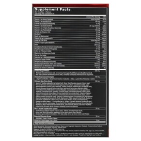 Thành phần vi chất của Force Factor Test X180 Multivitamin + Testosterone Booster 120 Tablets 818594016860