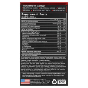 Thành phần vi chất của Force Factor Test X180 PM Nighttime Testosterone Booster 120 Tablets 818594016877
