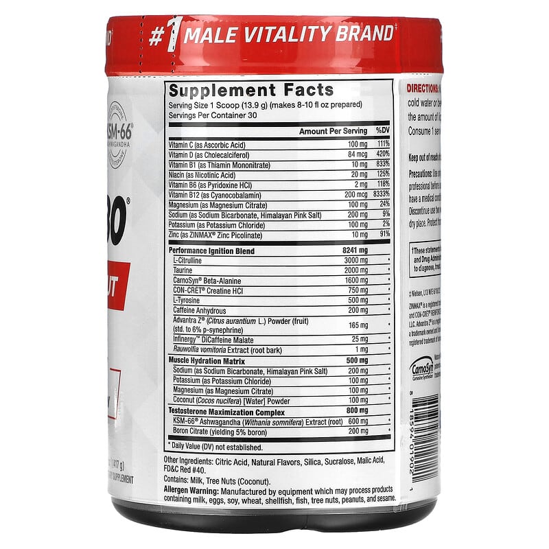 Force Factor Test X180 Pre-Workout Fruit Punch 14.7 oz (417 g) 2 Thành phần vi chất của Force Factor Test X180 Pre-Workout Fruit Punch 14.7 oz (417 g) 818594019021
