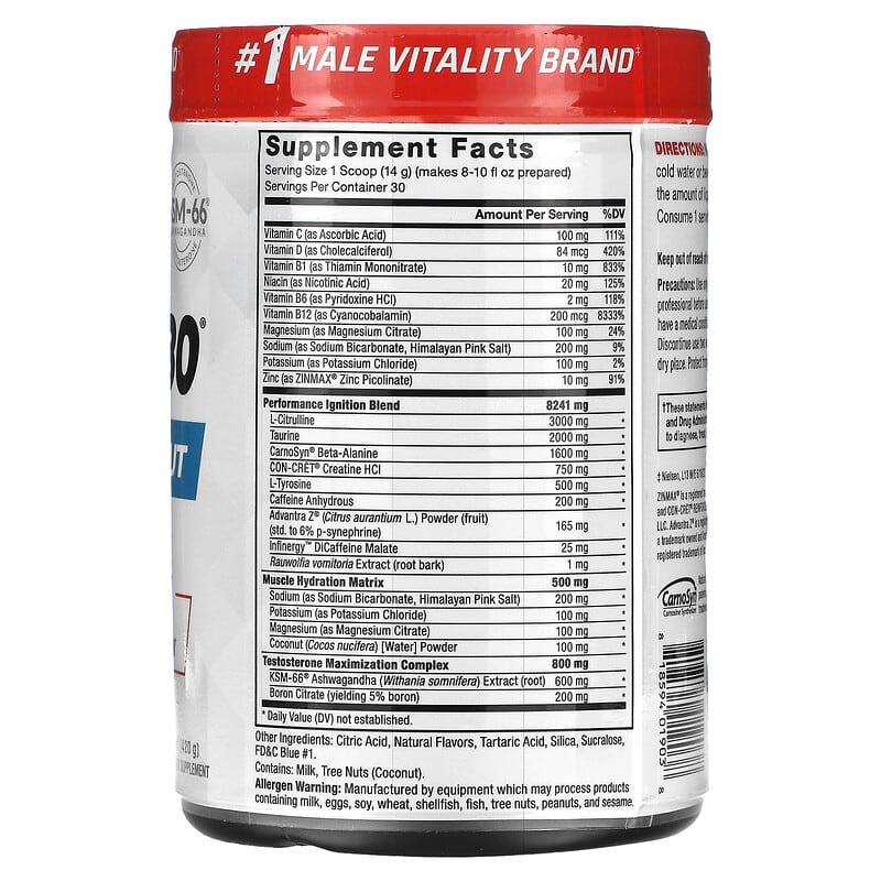 Force Factor TestX180 Preworkout Blue Raspberry 14.8 oz (420 g) 2 Thành phần vi chất của Force Factor TestX180 Preworkout Blue Raspberry 14.8 oz (420 g) 818594019038