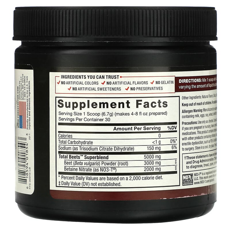 Force Factor Total Beets Original Drink Powder Black Cherry 7.1 oz (201 g) 2 Thành phần vi chất của Force Factor Total Beets Original Drink Powder Black Cherry 7.1 oz (201 g) 818594018543