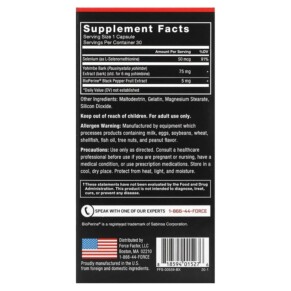 Thành phần vi chất của Force Factor Yohimbine 6 mg 30 Capsules 818594015276